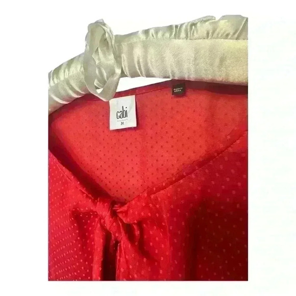 Cabi 3862 | Front Knot Swiss Red Dot Print Satin Blouse Top with Keyhole, Medium - Picture 6 of 9